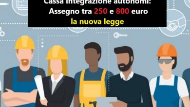 Cassa integrazione autonomi: assegno tra 250 e 800 euro la nuova legge