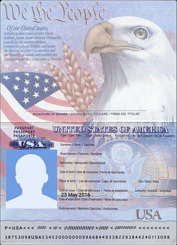 شكل جواز السفر الأمريكي من الداخل